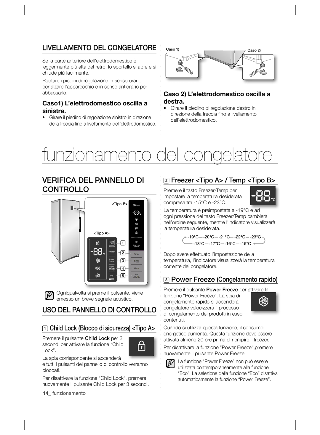 Samsung RZ2993ATCSR/ES Funzionamento del congelatore, Verifica DEL Pannello DI Controllo, Freezer Tipo a / Temp Tipo B 