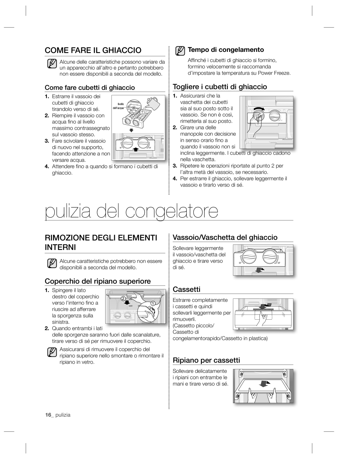 Samsung RZ2993ATCWW/EF, RZ2993ATCSR/ES Pulizia del congelatore, Come Fare IL Ghiaccio, Rimozione Degli Elementi Interni 