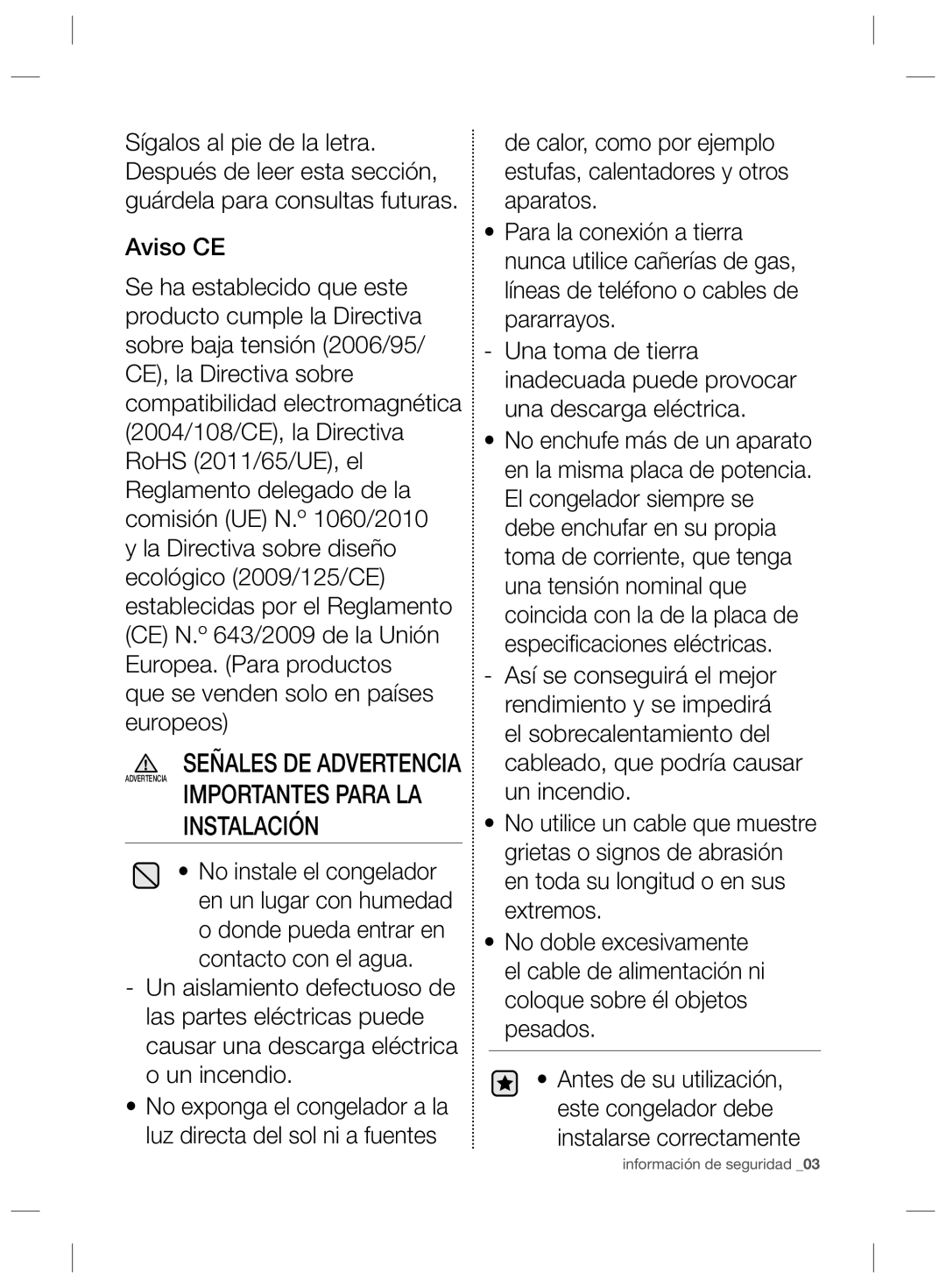 Samsung RZ2993ATCSR/ES, RZ2993ATCWW/EF, RZ2993ATCWW/ES manual Importantes Para LA Instalación 