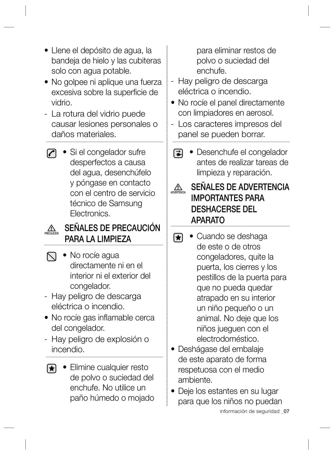 Samsung RZ2993ATCWW/ES, RZ2993ATCWW/EF, RZ2993ATCSR/ES manual Para LA Limpieza, Importantes Para Deshacerse DEL Aparato 