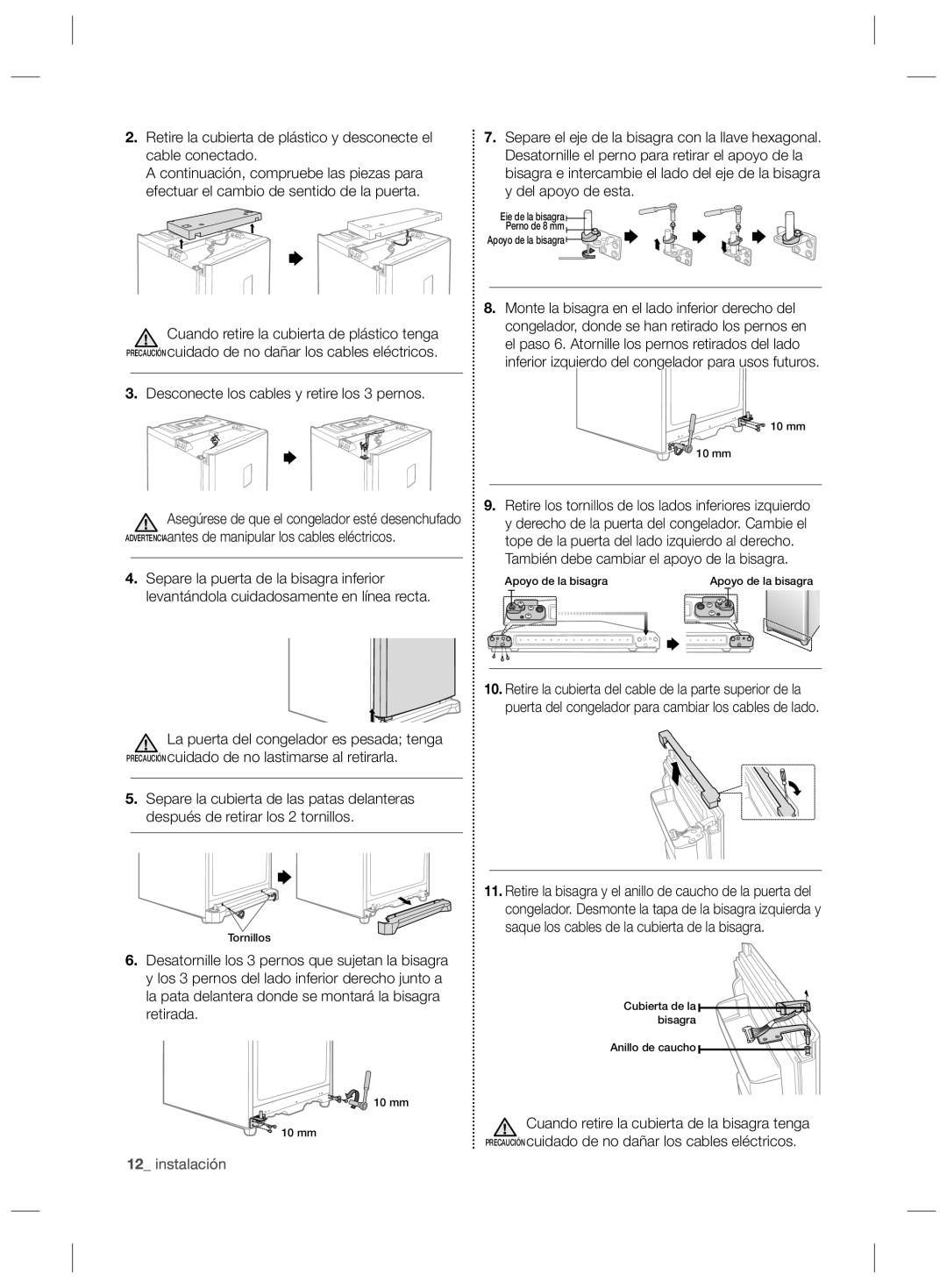 Samsung RZ2993ATCSR/ES, RZ2993ATCWW/EF, RZ2993ATCWW/ES manual También debe cambiar el apoyo de la bisagra 