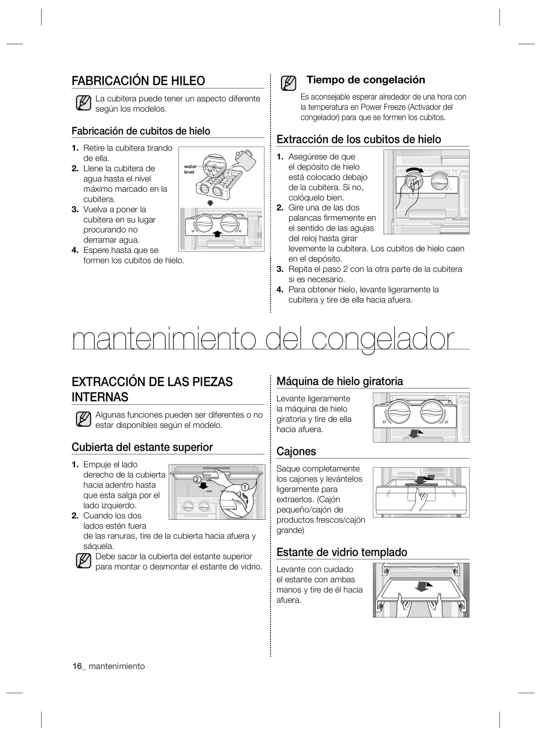 Samsung RZ2993ATCWW/ES manual Mantenimiento del congelador, Fabricación DE Hileo, Extracción DE LAS Piezas Internas 