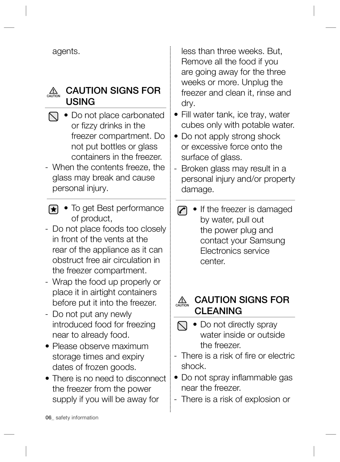 Samsung RZ2993ATCWW/EF, RZ2993ATCSR/ES, RZ2993ATCWW/ES manual Using, Cleaning, Agents 