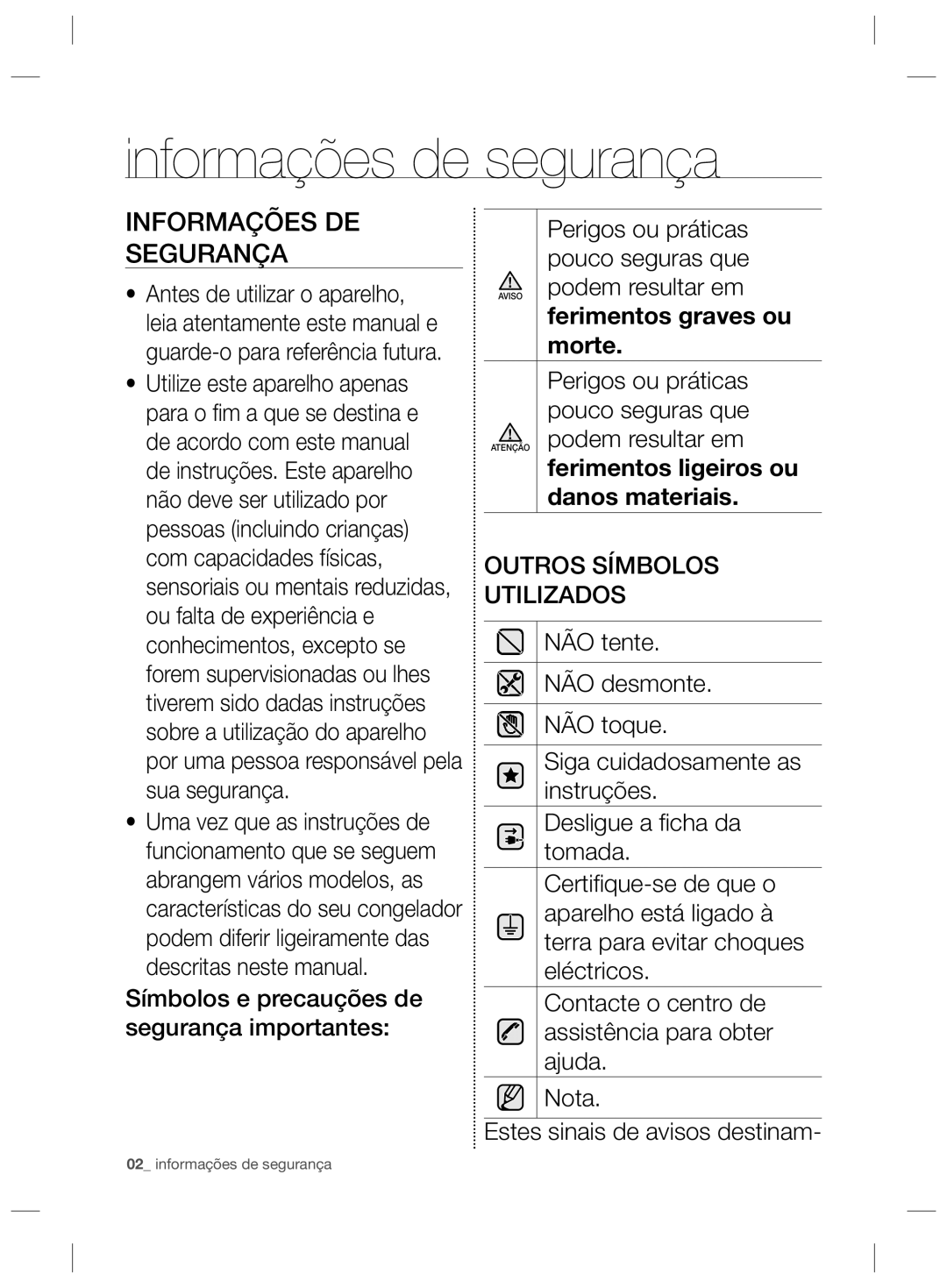 Samsung RZ2993ATCWW/ES, RZ2993ATCWW/EF, RZ2993ATCSR/ES manual Informações de segurança, Informações DE Segurança 