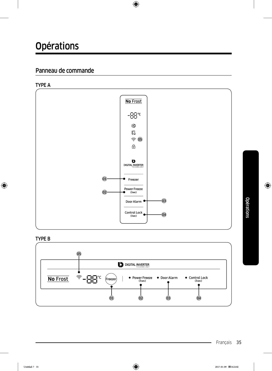 Samsung RZ32M7000SA/EF manual Panneau de commande 