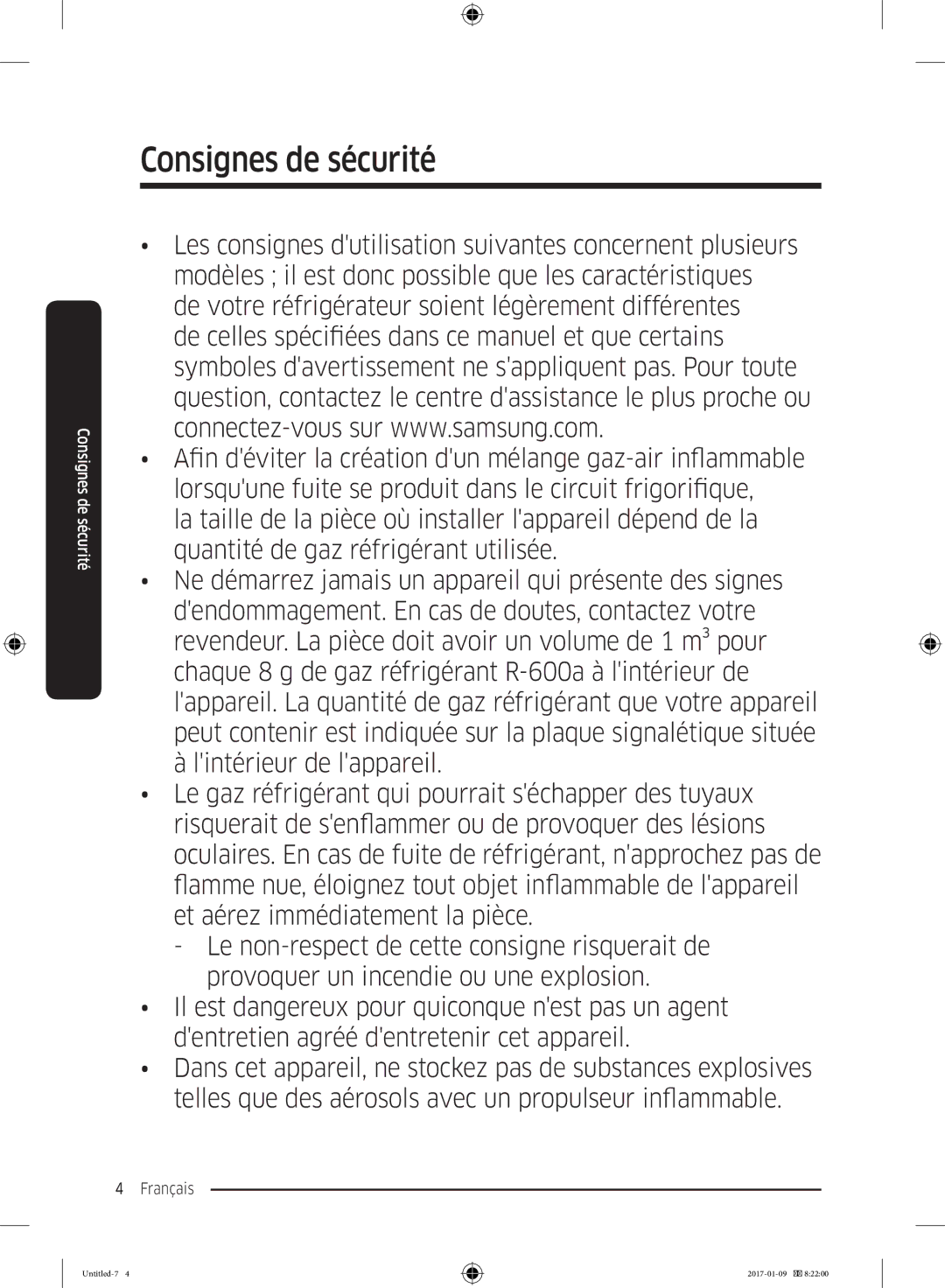 Samsung RZ32M7000SA/EF manual Consignes de sécurité 