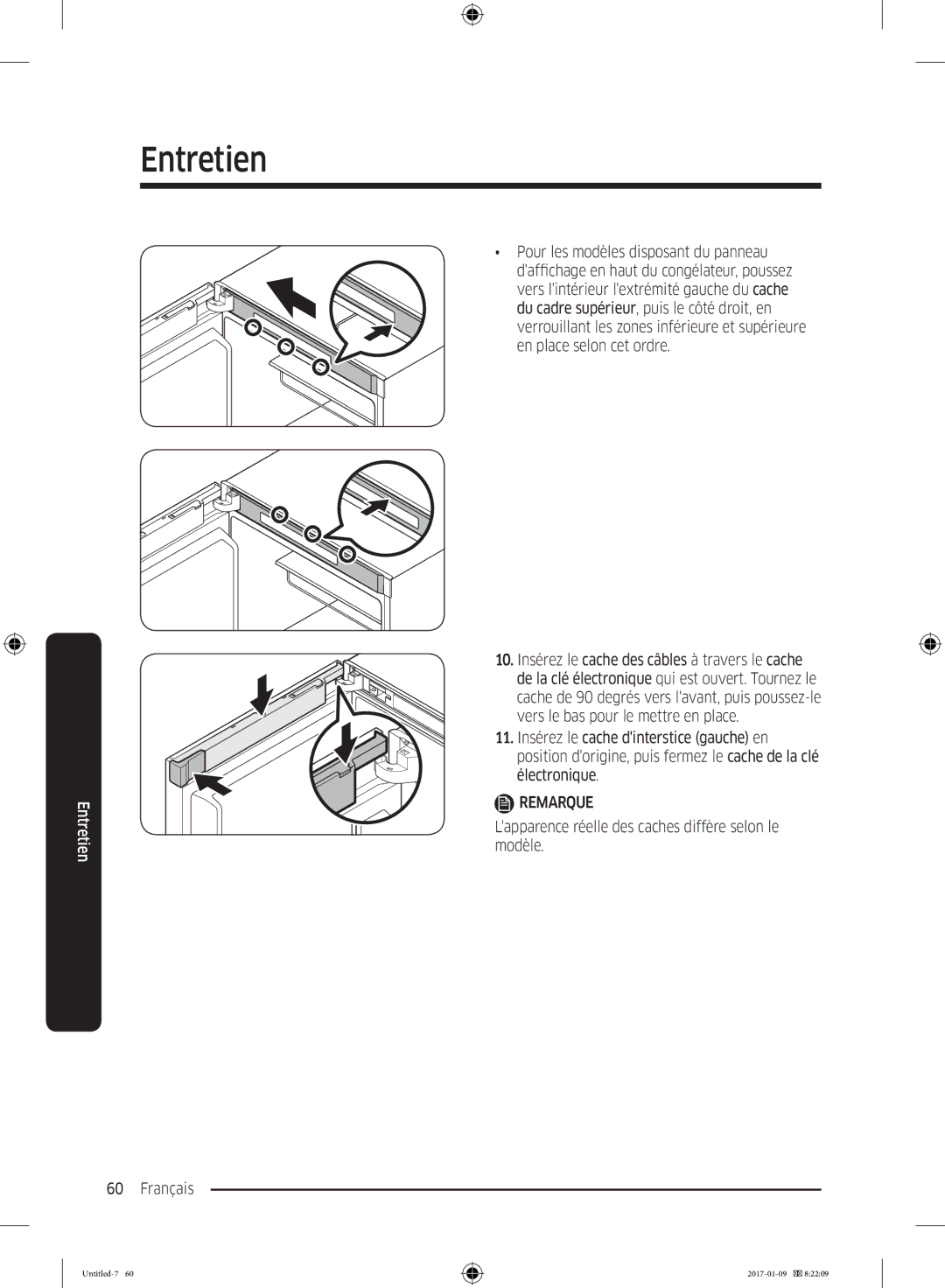 Samsung RZ32M7000SA/EF manual Français, Lapparence réelle des caches diffère selon le modèle 