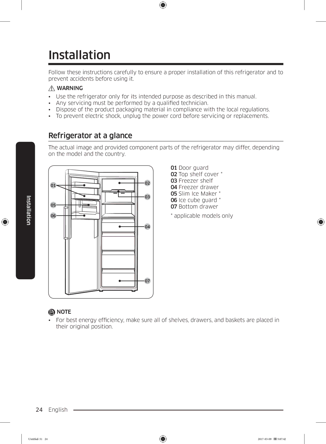 Samsung RZ32M71257F/EG, RZ32M7005WW/EG, RZ32M7000WW/EF, RZ32M7105WW/EF, RZ32M7105S9/EF Installation, Refrigerator at a glance 