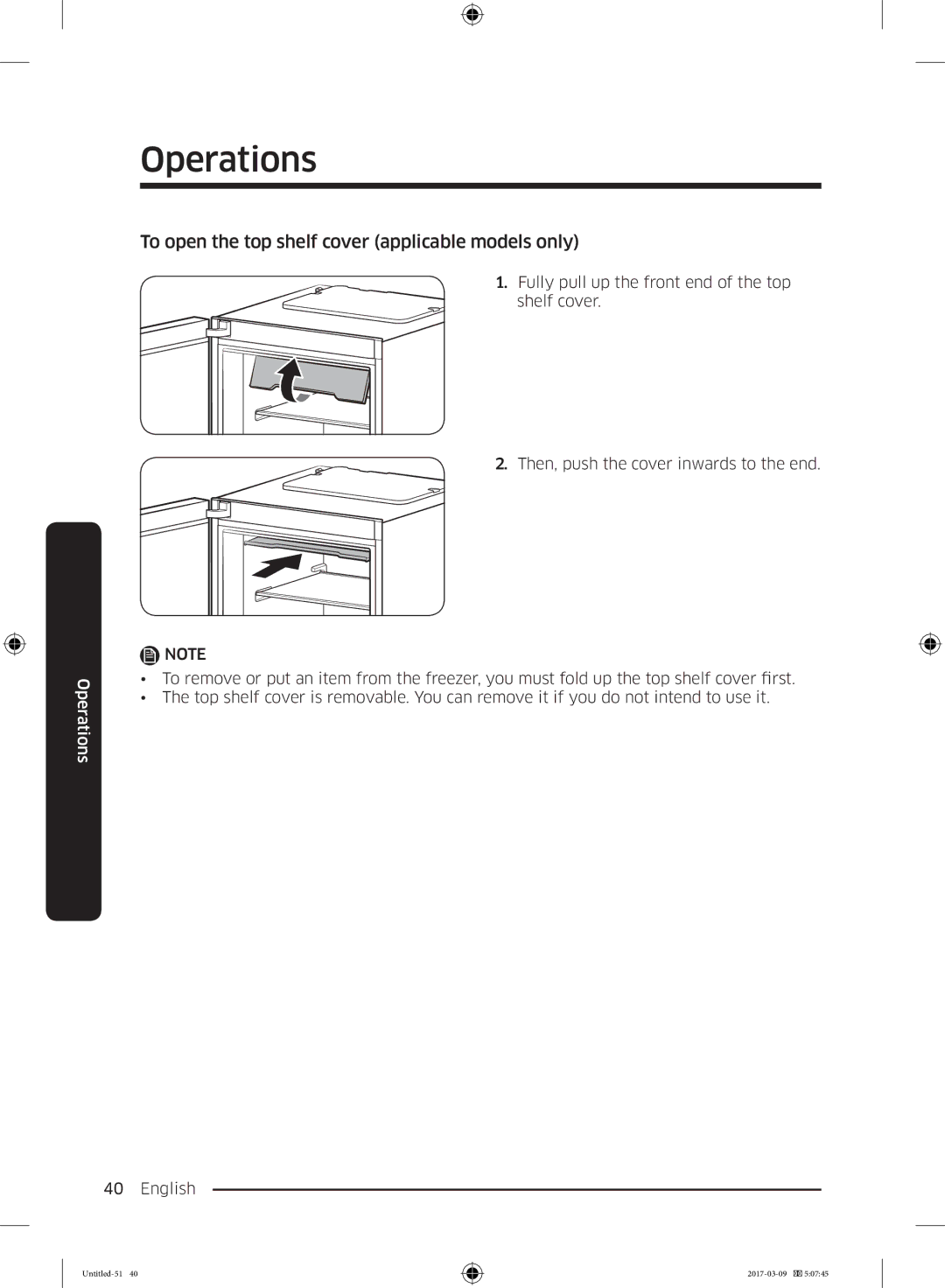 Samsung RZ32M7505WW/EE, RZ32M7005WW/EG, RZ32M71257F/EG, RZ32M7000WW/EF To open the top shelf cover applicable models only 