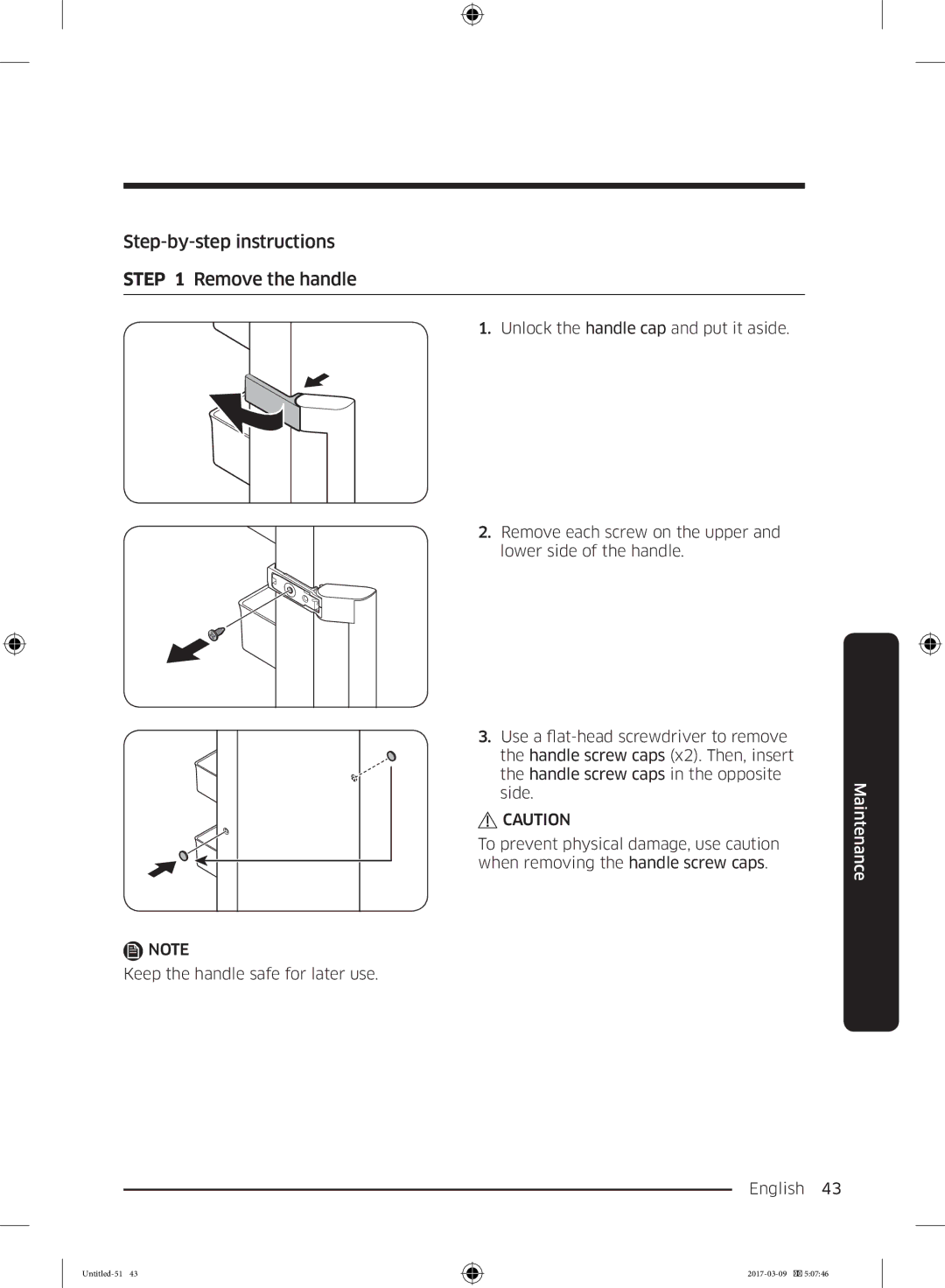 Samsung RZ32M70257F/EE, RZ32M7005WW/EG, RZ32M71257F/EG, RZ32M7000WW/EF manual Step-by-step instructions Remove the handle 