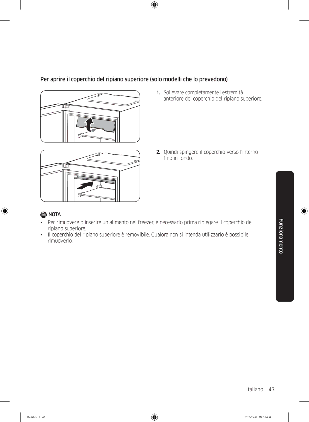 Samsung RZ32M71207F/ML, RZ32M7135S9/ES manual Quindi spingere il coperchio verso linterno fino in fondo 