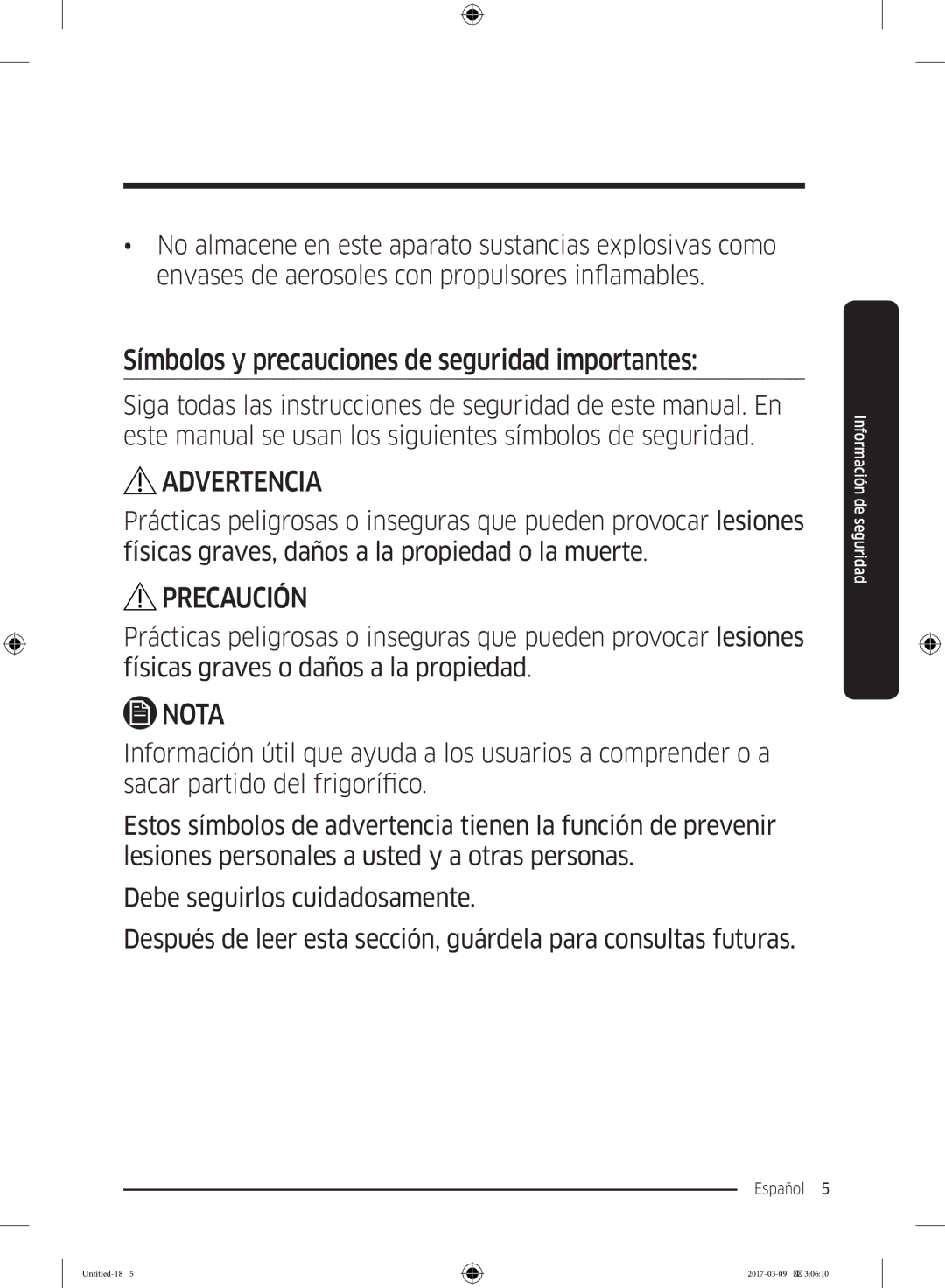 Samsung RZ32M71207F/ML, RZ32M7135S9/ES manual Símbolos y precauciones de seguridad importantes, Advertencia 