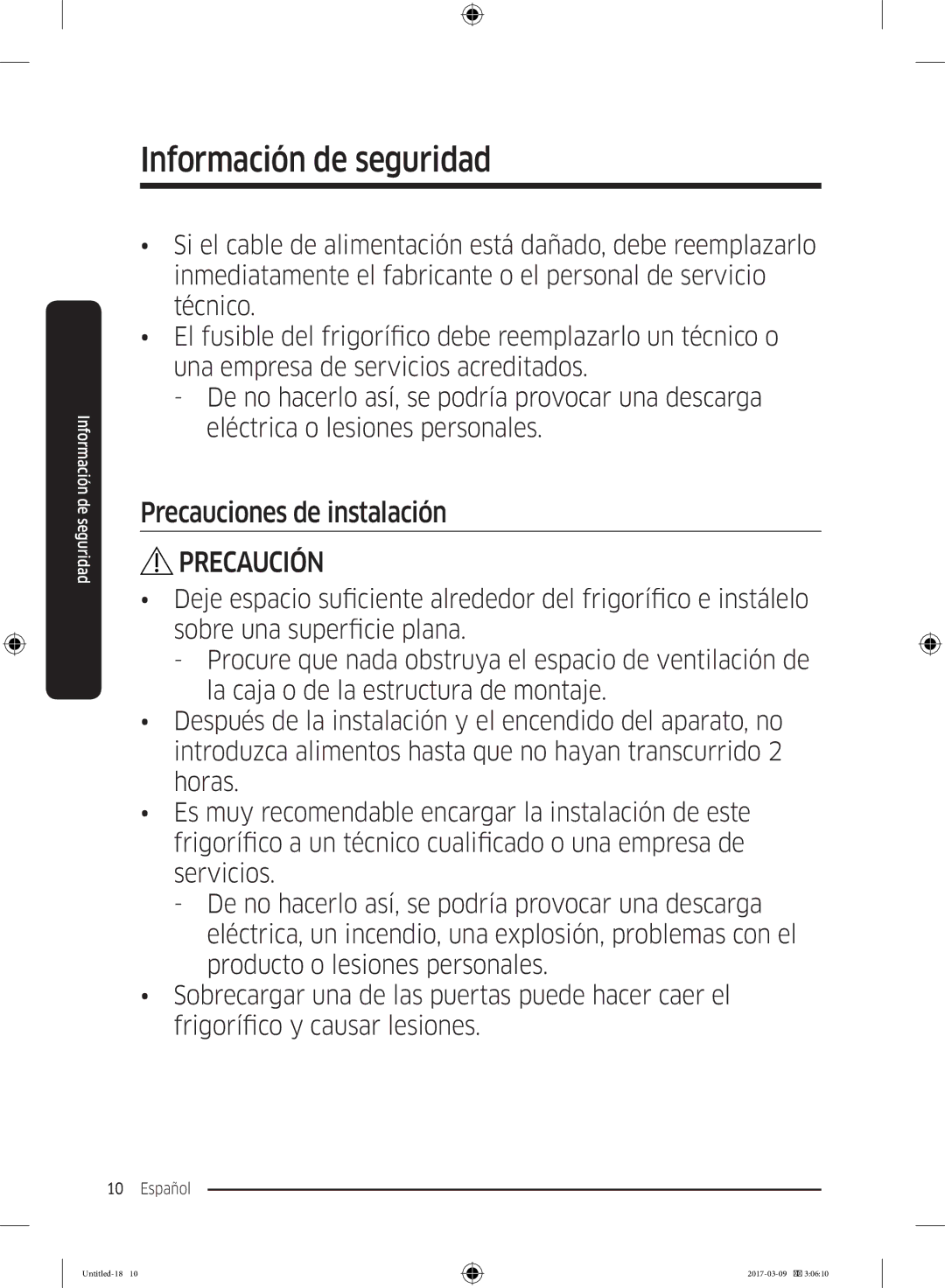 Samsung RZ32M7135S9/ES, RZ32M71207F/ML manual Precauciones de instalación 