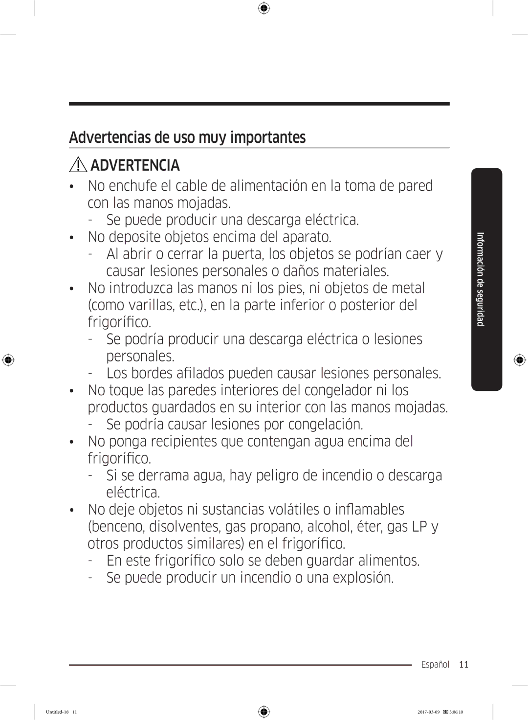 Samsung RZ32M71207F/ML, RZ32M7135S9/ES manual Advertencias de uso muy importantes 