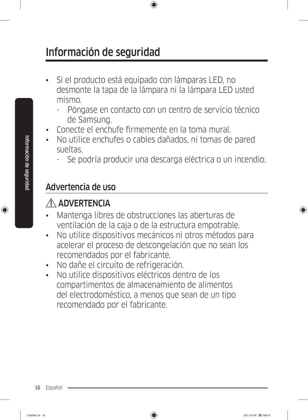 Samsung RZ32M7135S9/ES, RZ32M71207F/ML manual Advertencia de uso 