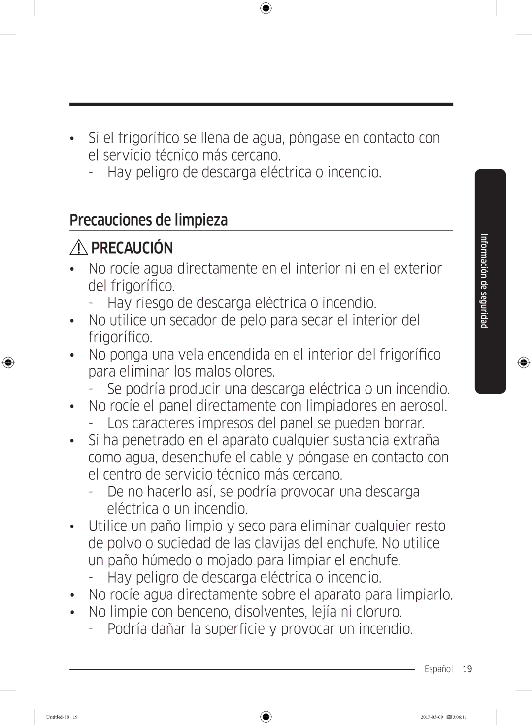 Samsung RZ32M71207F/ML, RZ32M7135S9/ES manual Precauciones de limpieza 