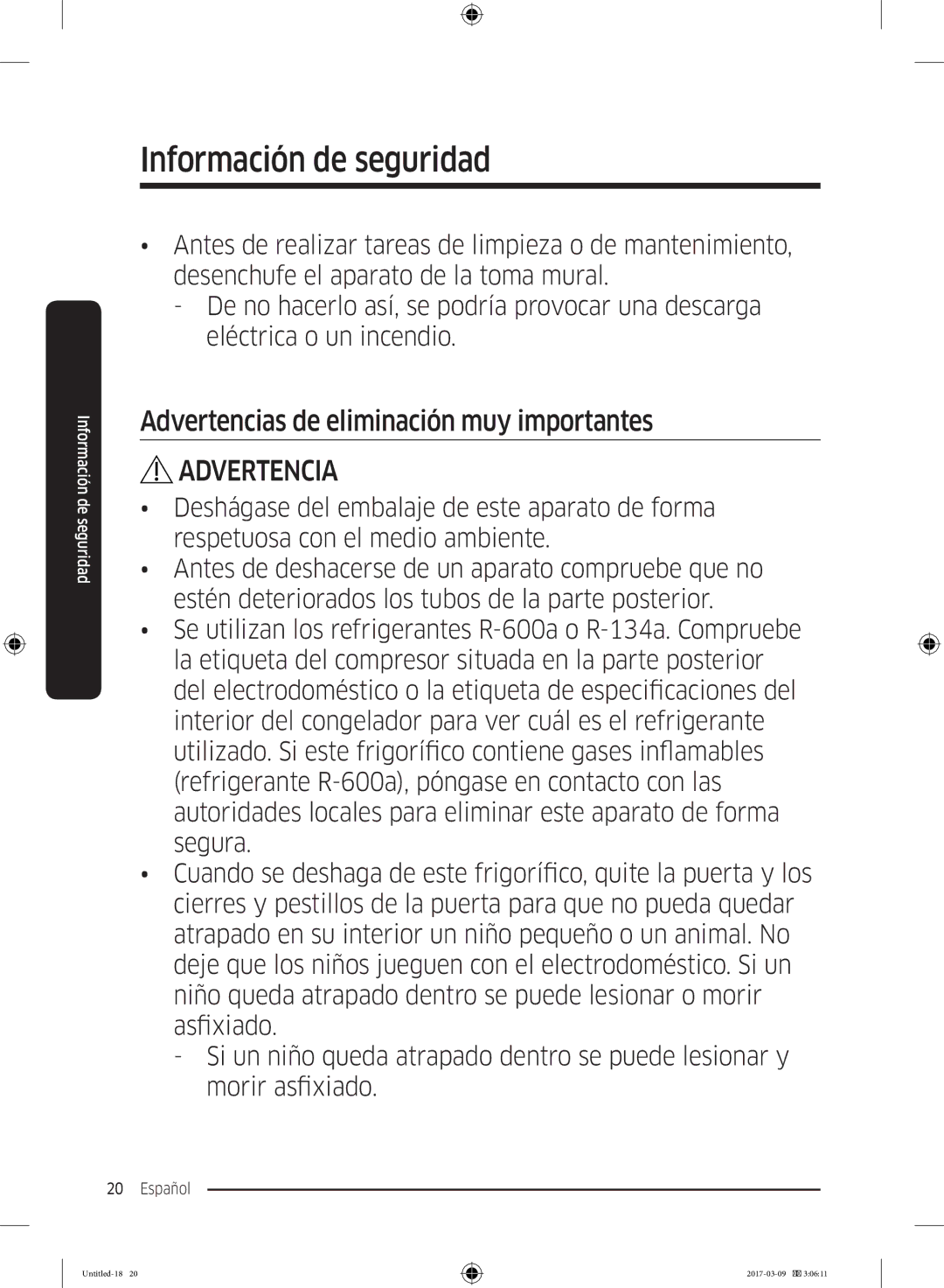 Samsung RZ32M7135S9/ES, RZ32M71207F/ML manual Advertencias de eliminación muy importantes 