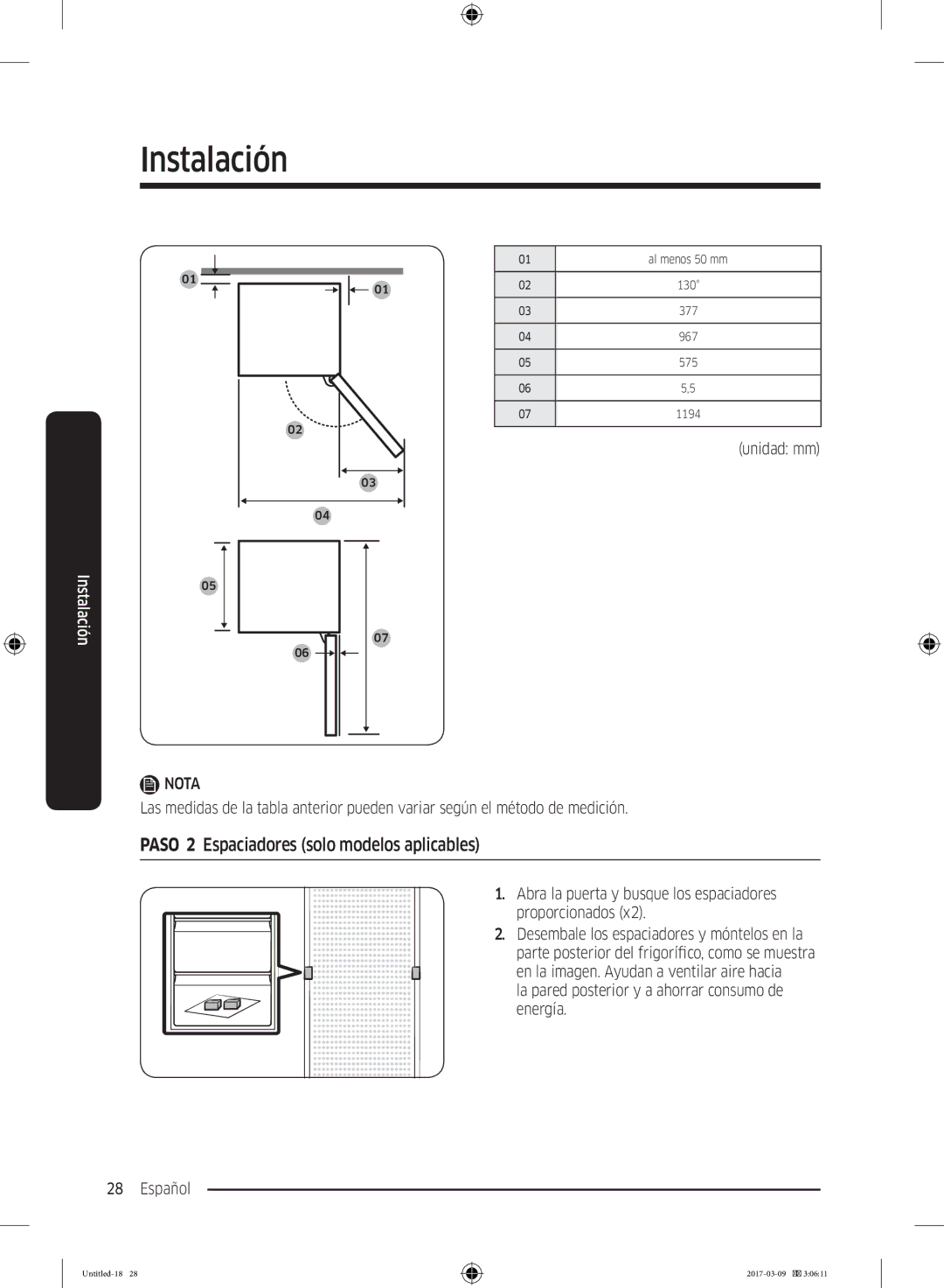 Samsung RZ32M7135S9/ES, RZ32M71207F/ML manual Paso 2 Espaciadores solo modelos aplicables 