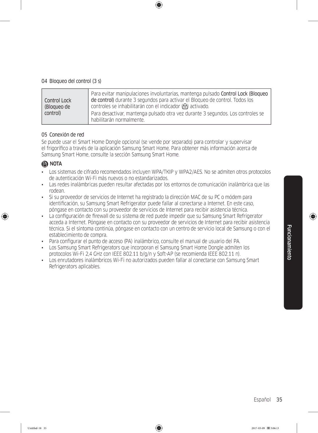 Samsung RZ32M71207F/ML, RZ32M7135S9/ES manual Bloqueo del control 3 s, Habilitarán normalmente 