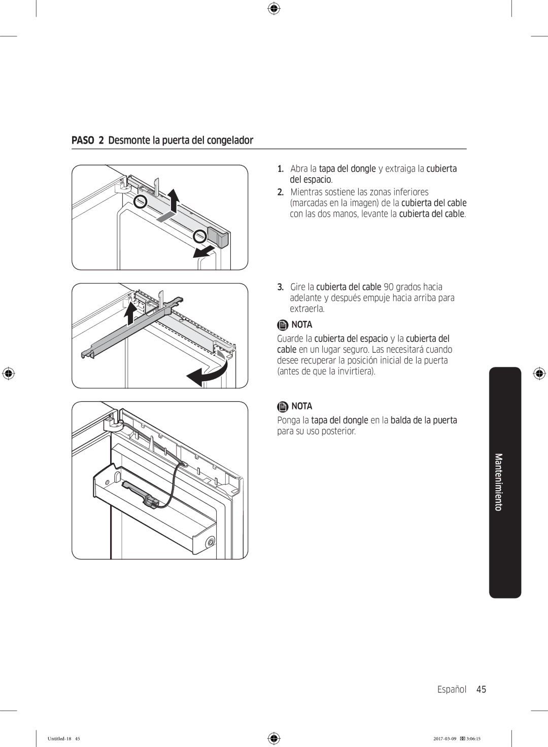 Samsung RZ32M71207F/ML, RZ32M7135S9/ES manual Paso 2 Desmonte la puerta del congelador 