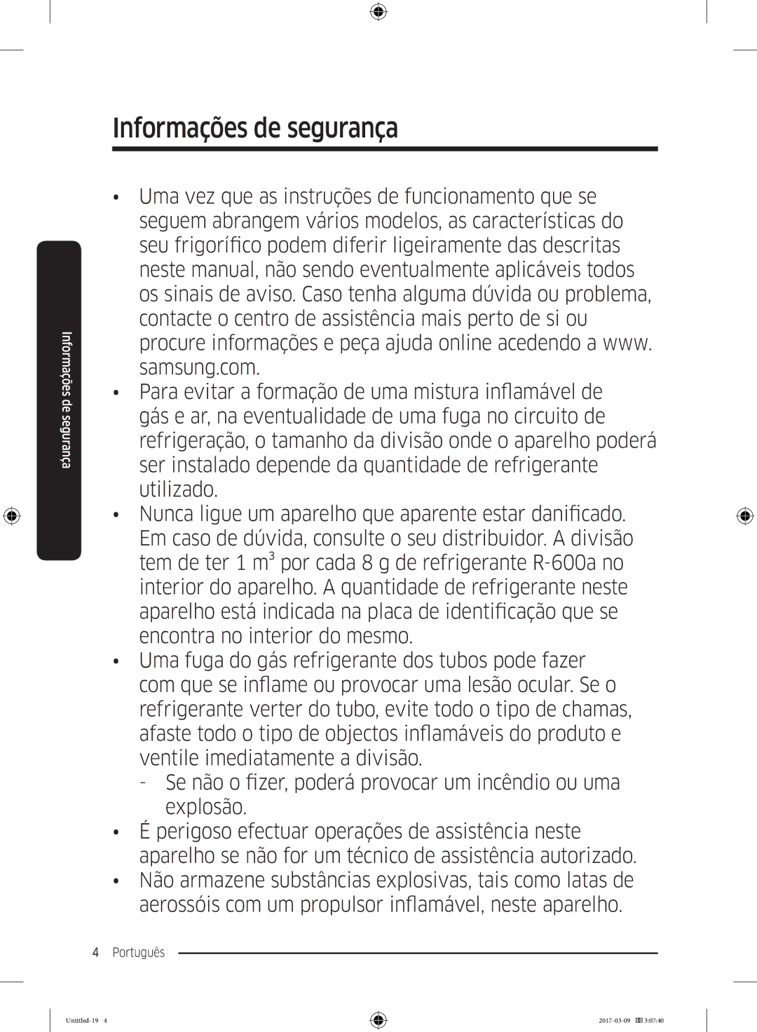 Samsung RZ32M7135S9/ES, RZ32M71207F/ML manual Informações de segurança 