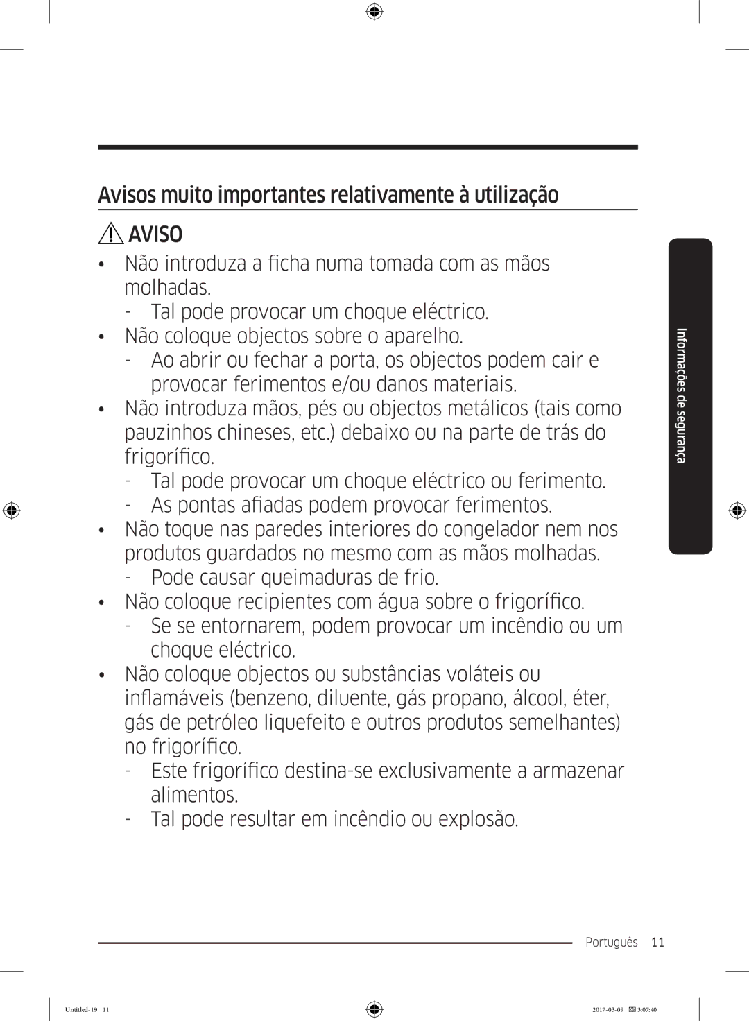 Samsung RZ32M71207F/ML, RZ32M7135S9/ES manual Avisos muito importantes relativamente à utilização 