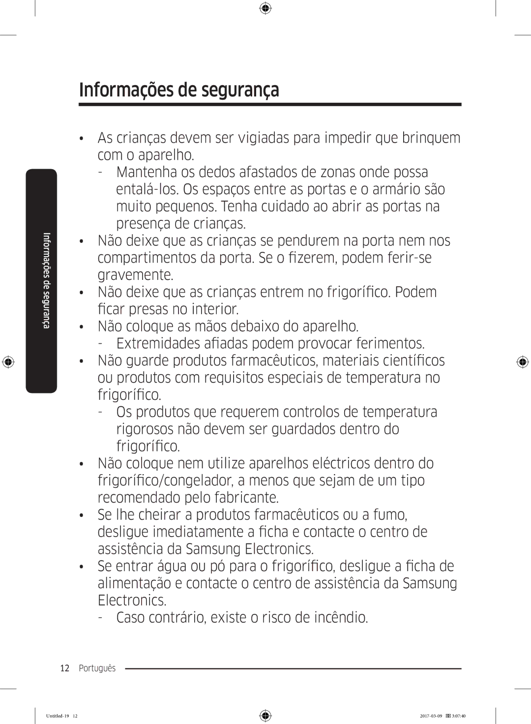 Samsung RZ32M7135S9/ES, RZ32M71207F/ML manual Informações de segurança 