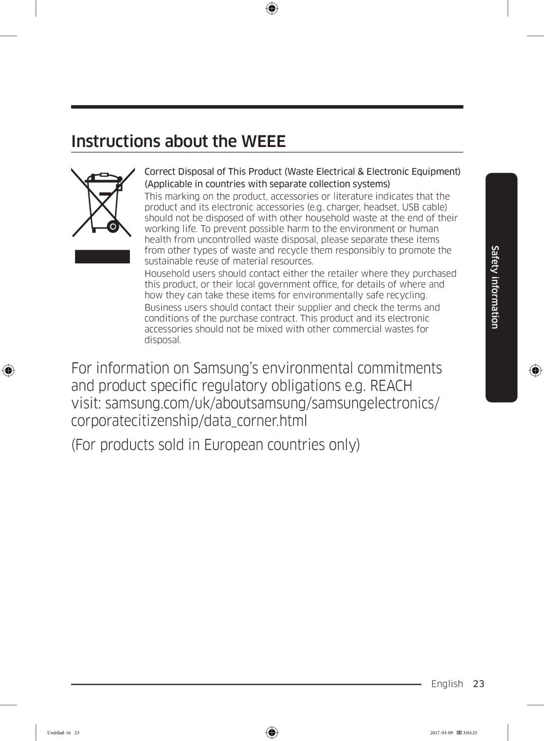 Samsung RZ32M71207F/ML, RZ32M7135S9/ES manual Instructions about the Weee 