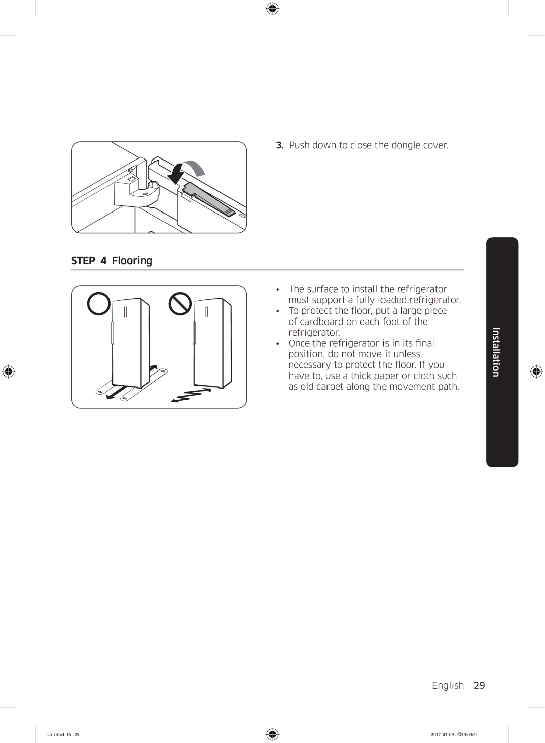 Samsung RZ32M71207F/ML, RZ32M7135S9/ES manual Flooring, Push down to close the dongle cover 