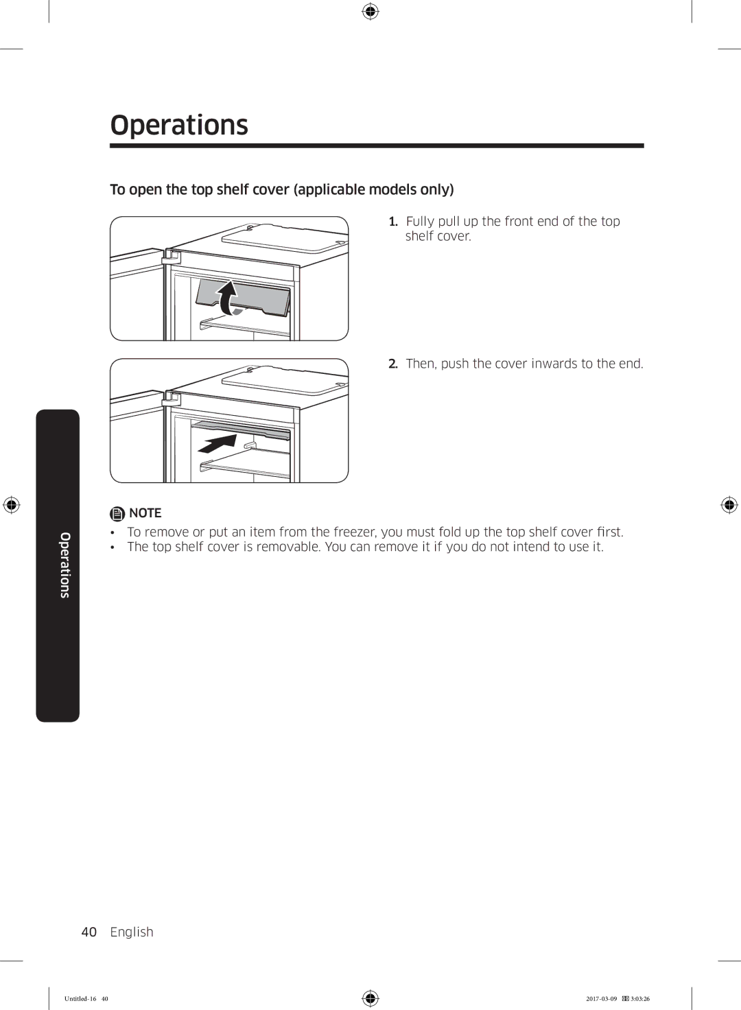 Samsung RZ32M7135S9/ES, RZ32M71207F/ML manual To open the top shelf cover applicable models only 