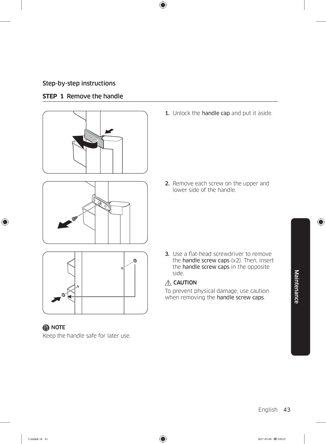 Samsung RZ32M71207F/ML, RZ32M7135S9/ES manual Step-by-step instructions Remove the handle 