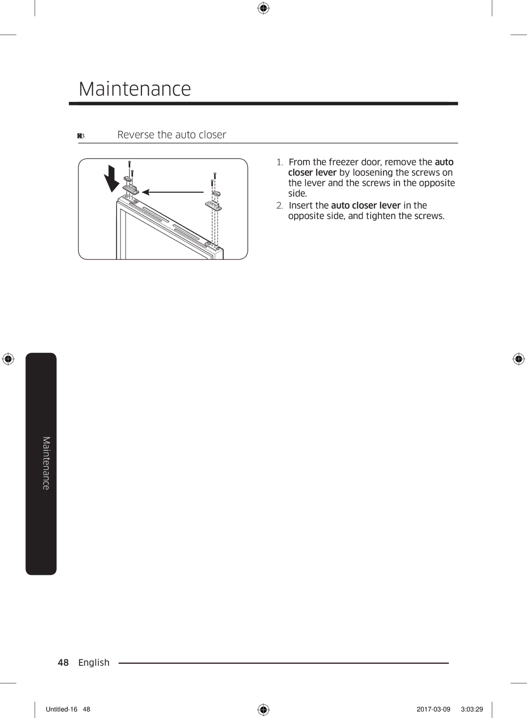 Samsung RZ32M7135S9/ES, RZ32M71207F/ML manual Reverse the auto closer, English 