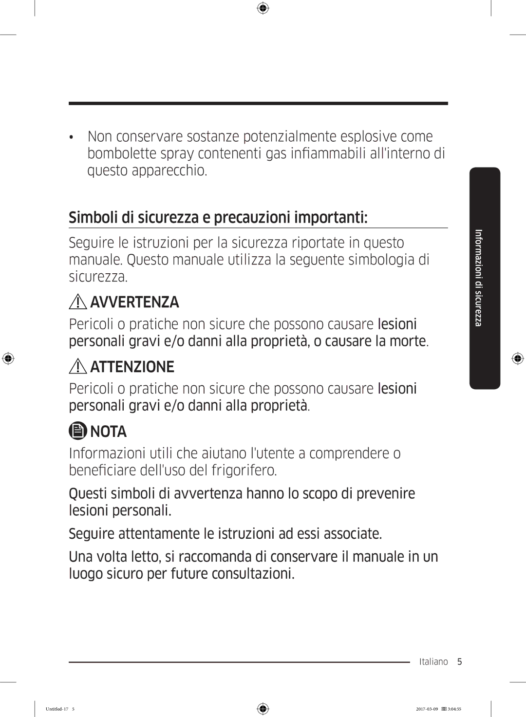 Samsung RZ32M71207F/ML, RZ32M7135S9/ES manual Simboli di sicurezza e precauzioni importanti, Avvertenza 