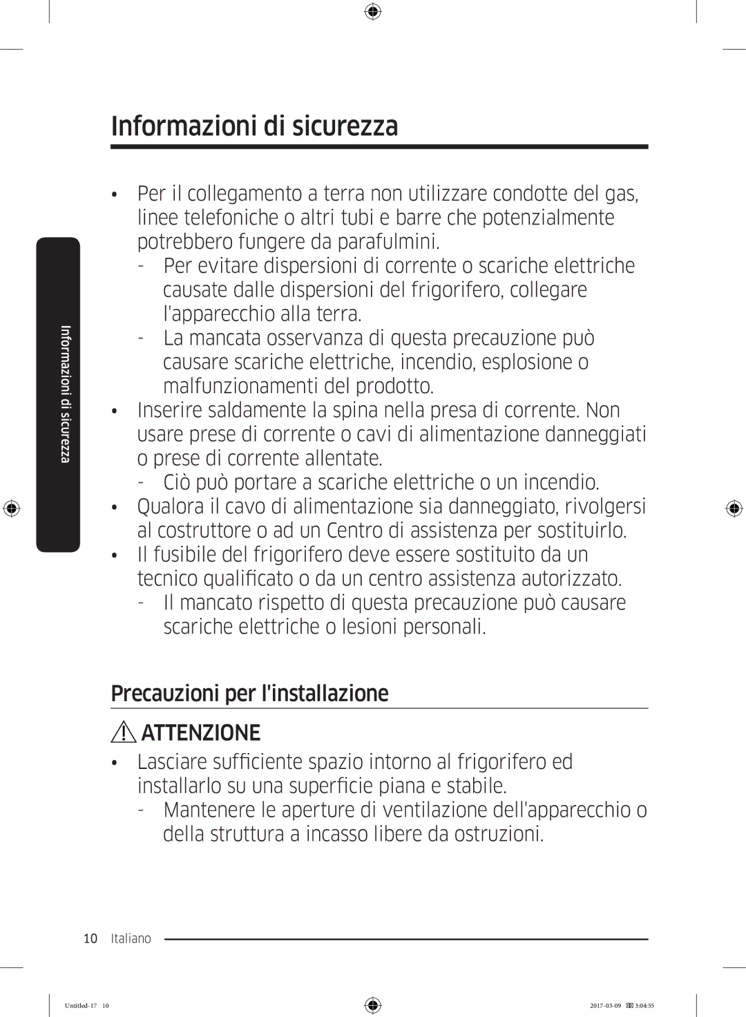 Samsung RZ32M7135S9/ES, RZ32M71207F/ML manual Precauzioni per linstallazione 