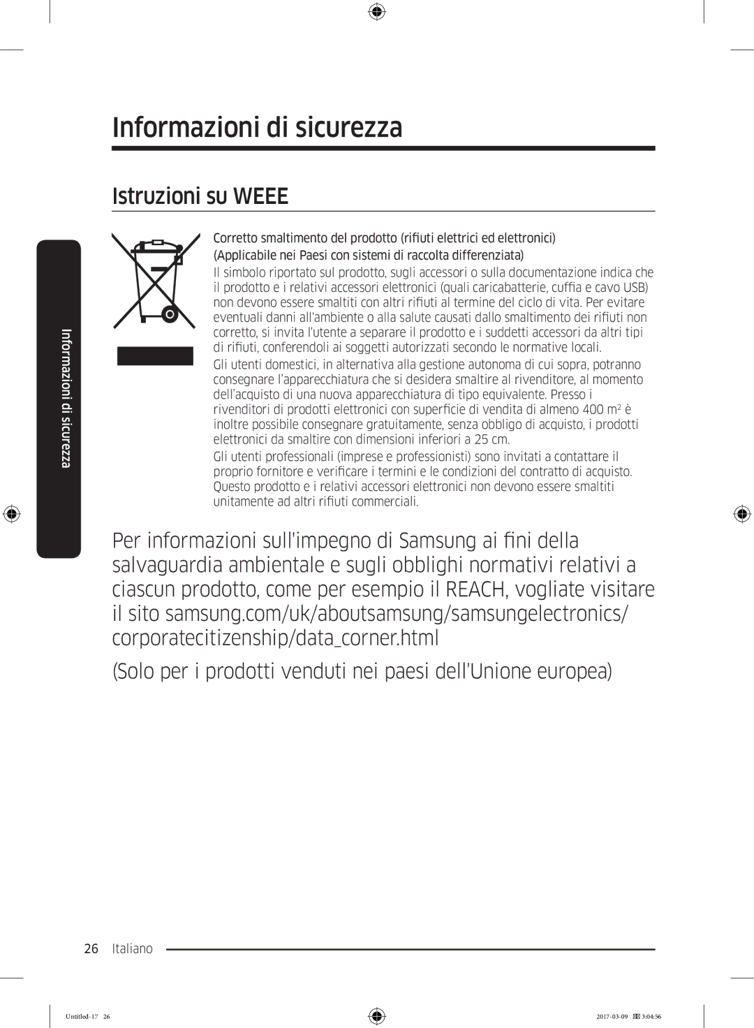 Samsung RZ32M7135S9/ES, RZ32M71207F/ML manual Istruzioni su Weee 