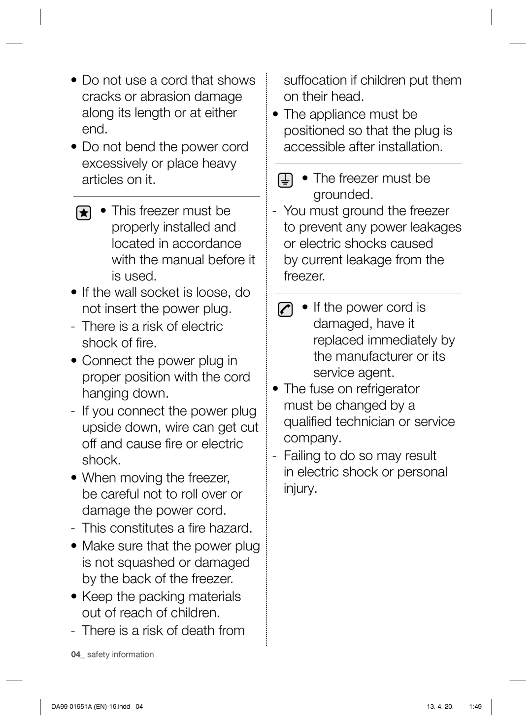 Samsung RZ60EESW1/SML manual Safety information 