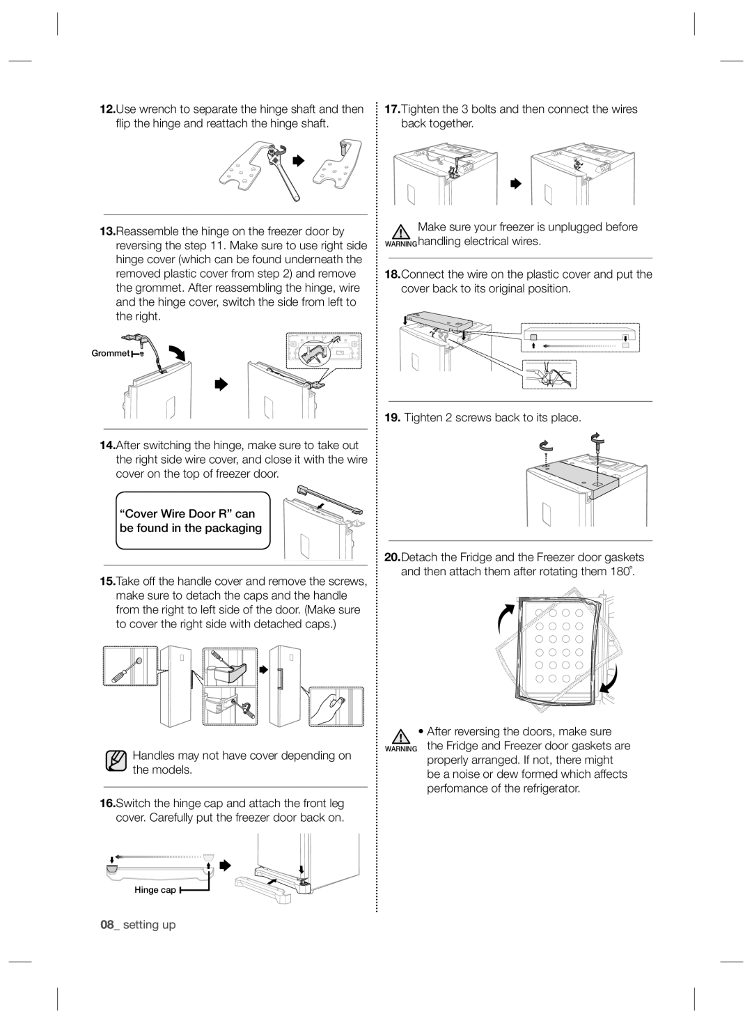 Samsung RZ70EESW1/SML manual Handles may not have cover depending on the models, Tighten 2 screws back to its place 