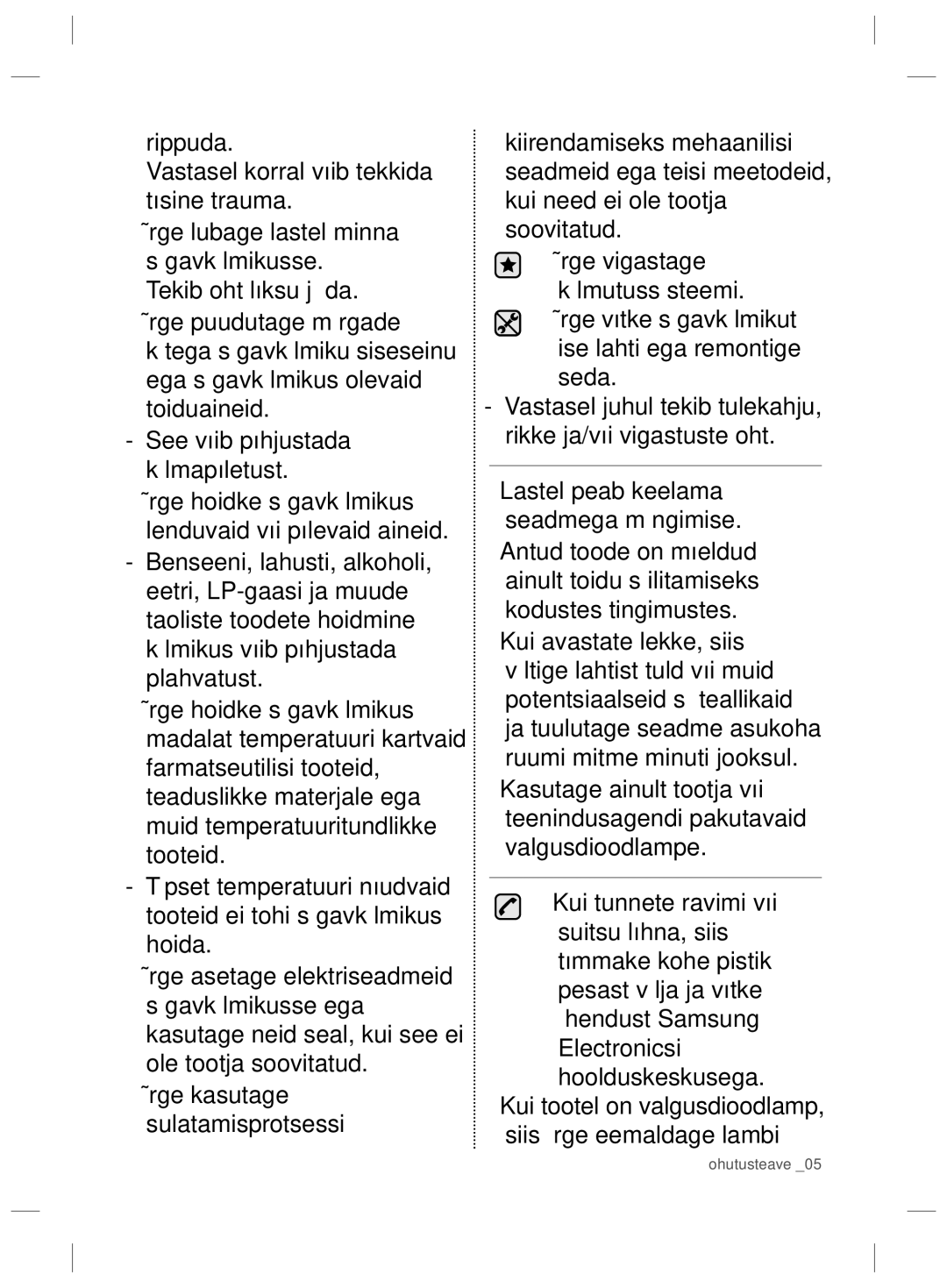 Samsung RZ80FHIS1/XEO, RZ80EEIS1/XEO manual Ohutusteave 