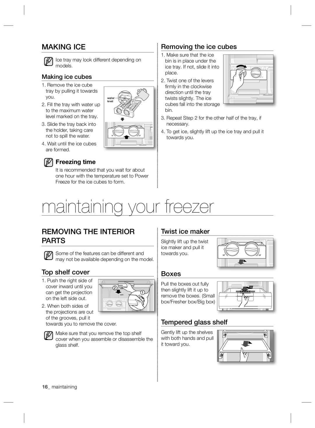 Samsung RZ80EEIS1/XEO, RZ80FHIS1/XEO manual Maintaining your freezer, Making ICE, Removing the Interior Parts 