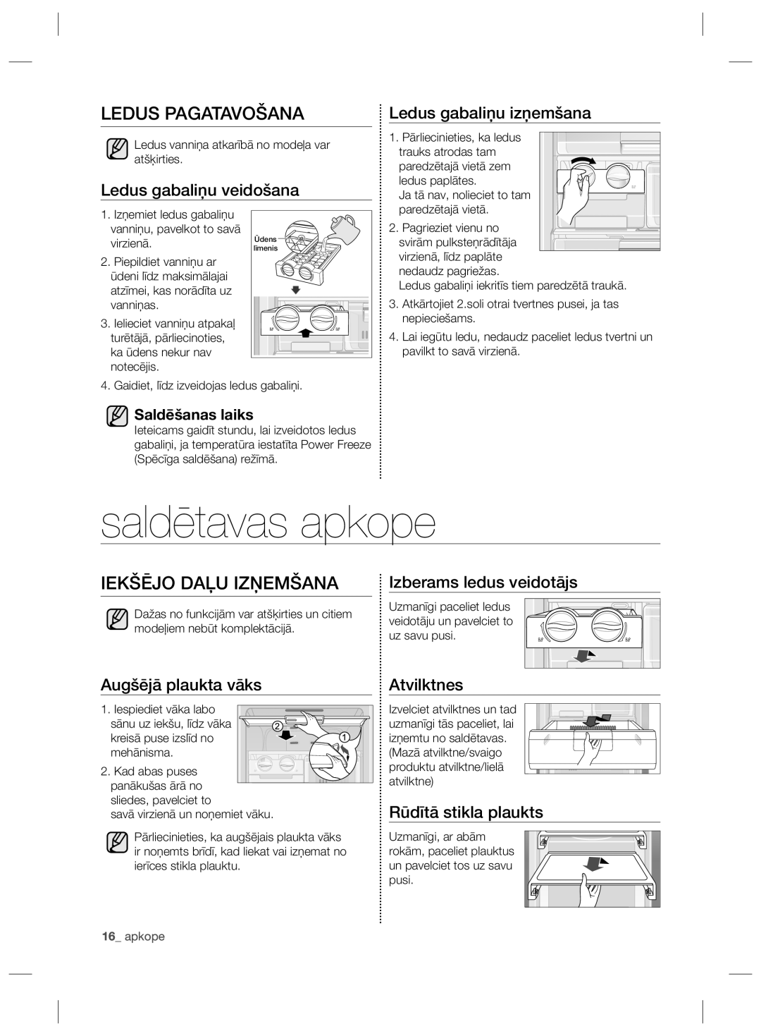 Samsung RZ80EEIS1/XEO, RZ80FHIS1/XEO manual Saldētavas apkope, Ledus Pagatavošana, Iekšējo Daļu Izņemšana 