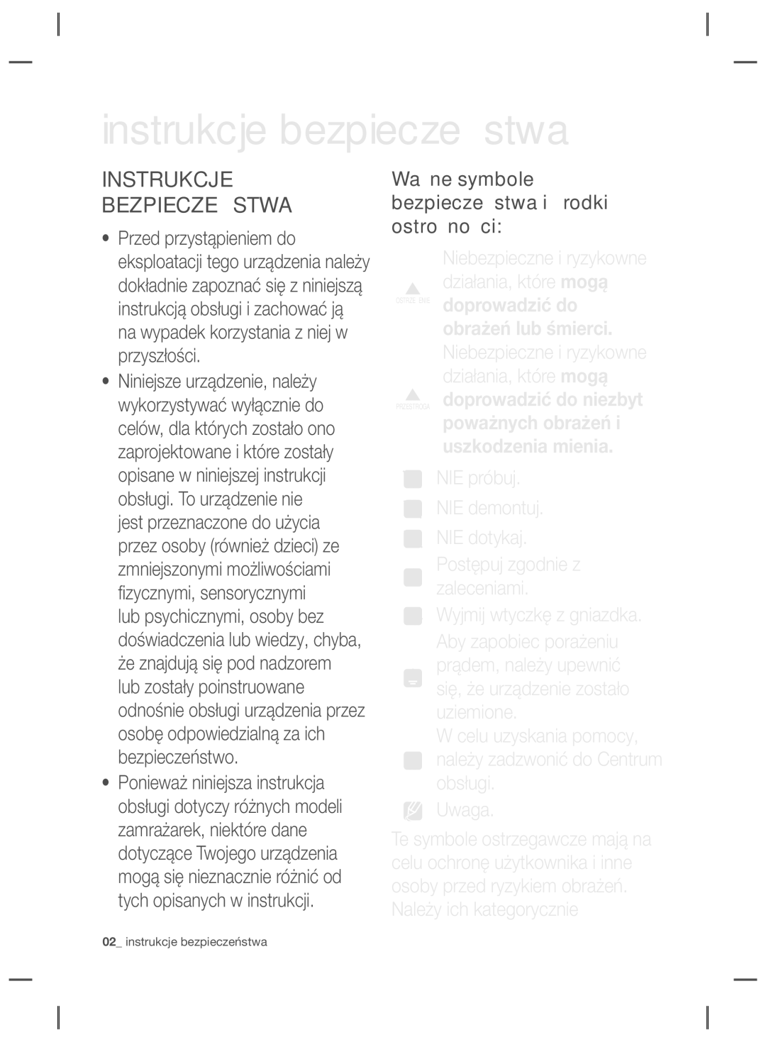 Samsung RZ80EEIS1/XEO, RZ80FHIS1/XEO Instrukcje bezpieczeństwa, Instrukcje Bezpieczeństwa, Zmniejszonymi możliwościami 