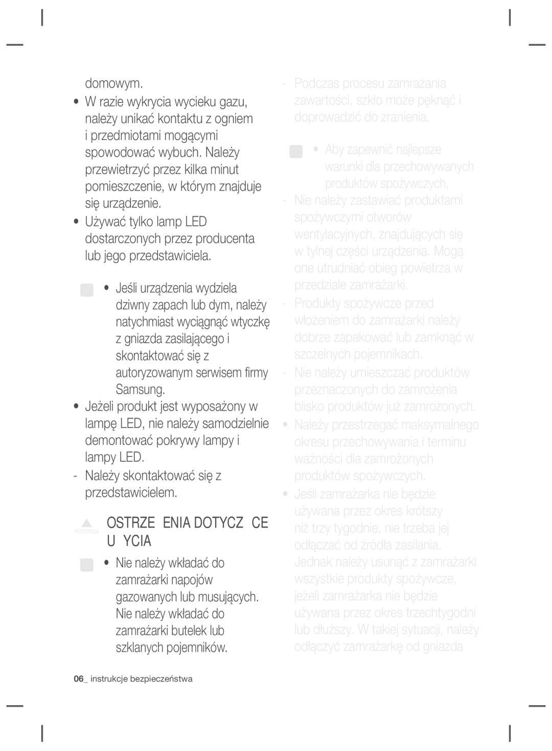 Samsung RZ80EEIS1/XEO, RZ80FHIS1/XEO Użycia, Domowym, Należy skontaktować się z przedstawicielem, Nie należy wkładać do 