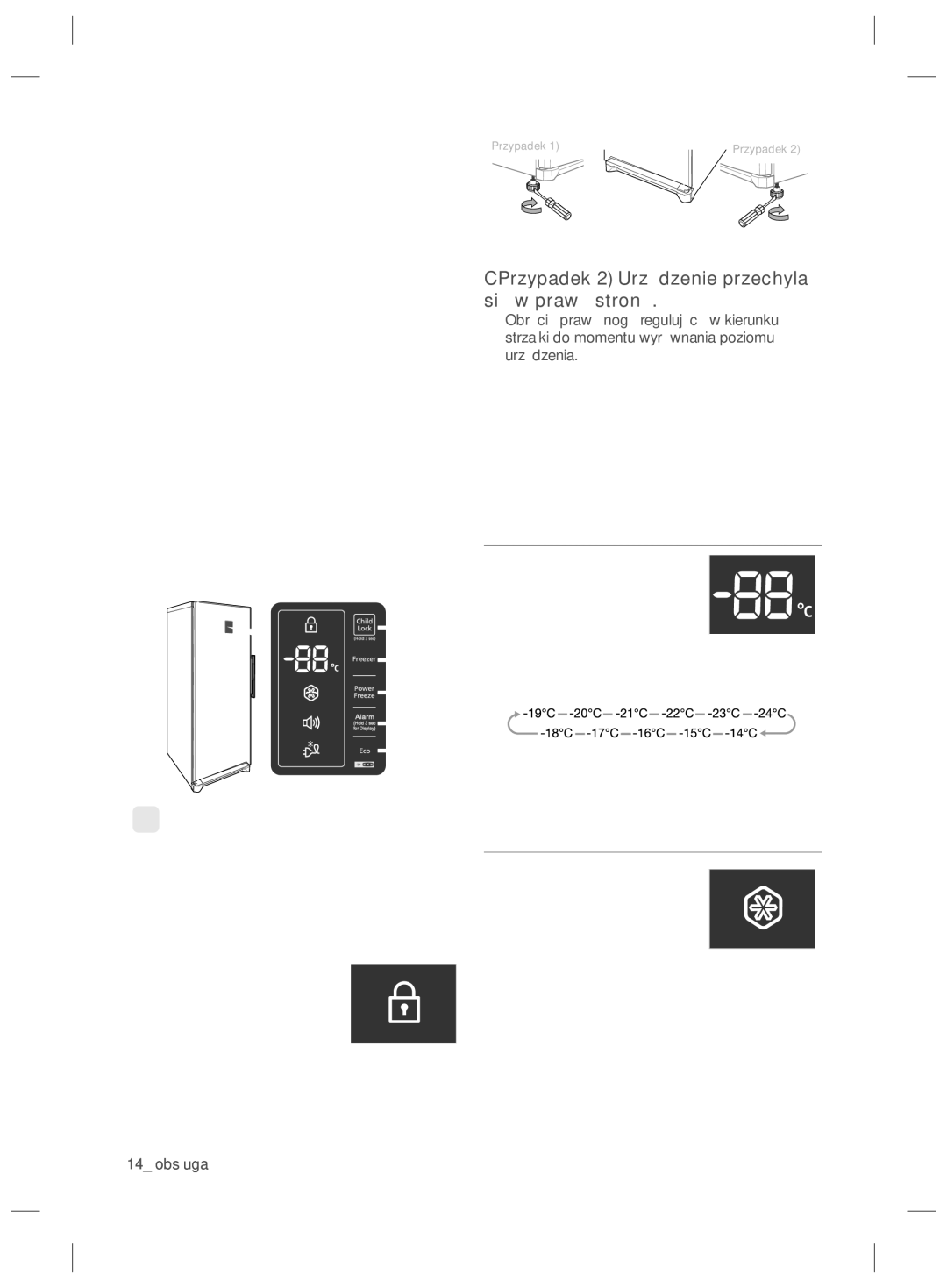 Samsung RZ80EEIS1/XEO, RZ80FHIS1/XEO manual Obsługa zamrażarki, Poziomowanie Zamrażarki, Sprawdzanie Panelu Sterowania 