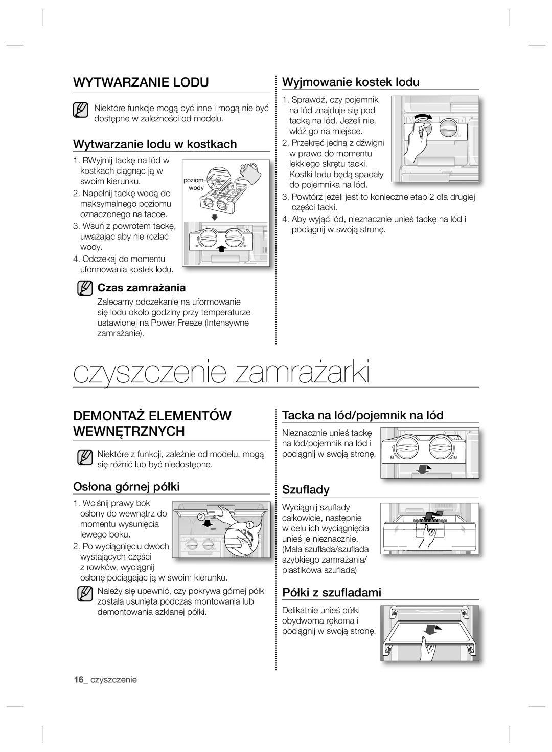 Samsung RZ80EEIS1/XEO, RZ80FHIS1/XEO manual Czyszczenie zamrażarki, Wytwarzanie Lodu, Demontaż Elementów Wewnętrznych 