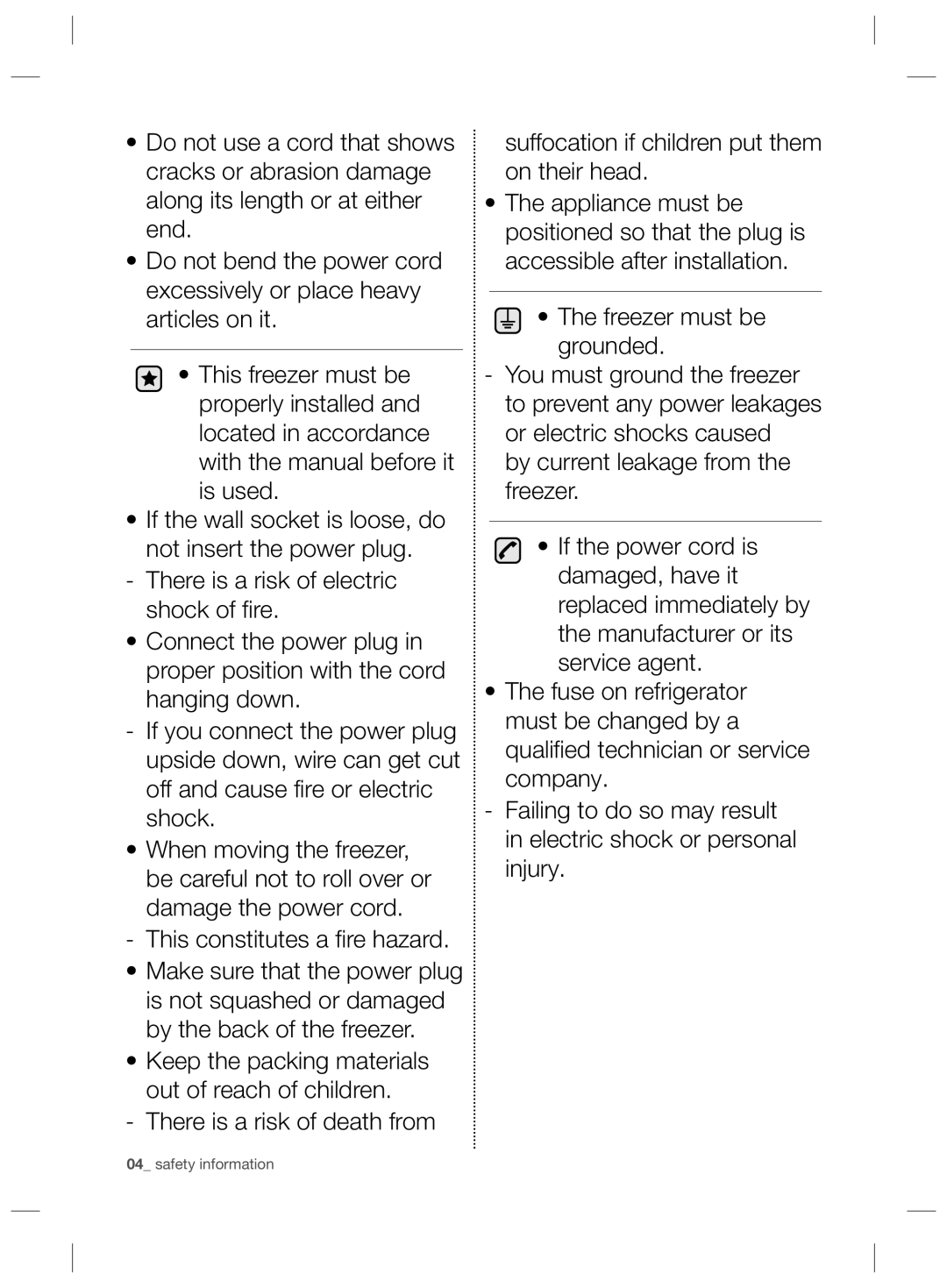 Samsung RZ80EEIS1/XEO, RZ80FHIS1/XEO manual Safety information 