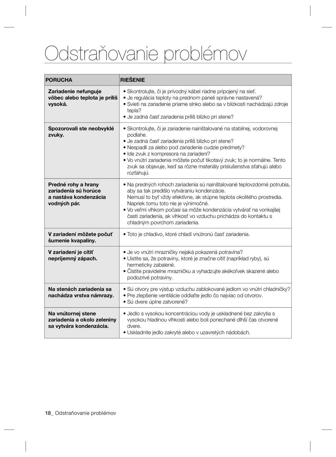 Samsung RZ80EEIS1/XEO, RZ80FHIS1/XEO manual Odstraňovanie problémov 