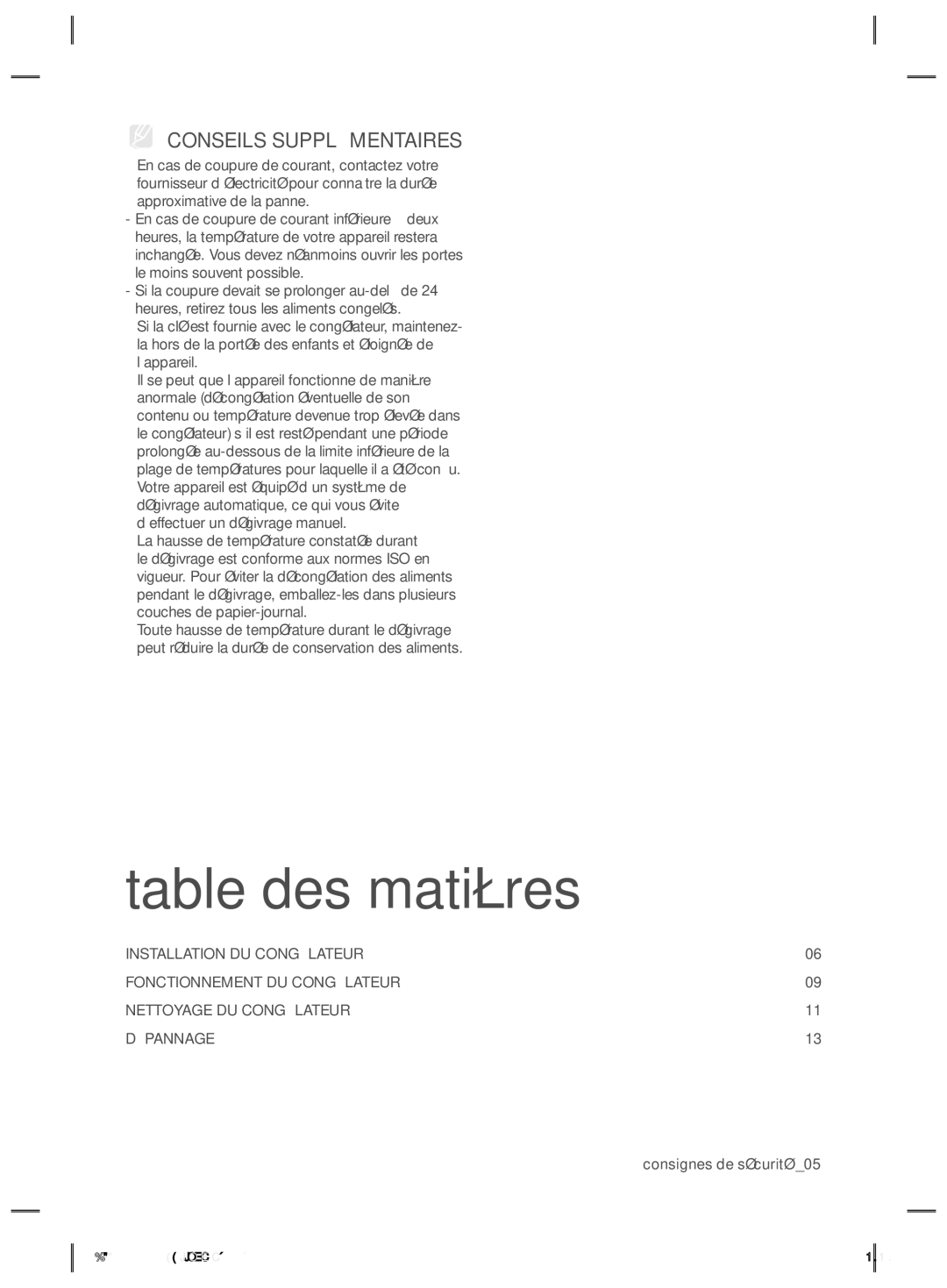 Samsung RZ90EESW1/ZAM, RZ80EETS1/FAL, RZ80EEIS1/XES, RZ80EERS1/XES manual Table des matières, Conseils Supplémentaires 