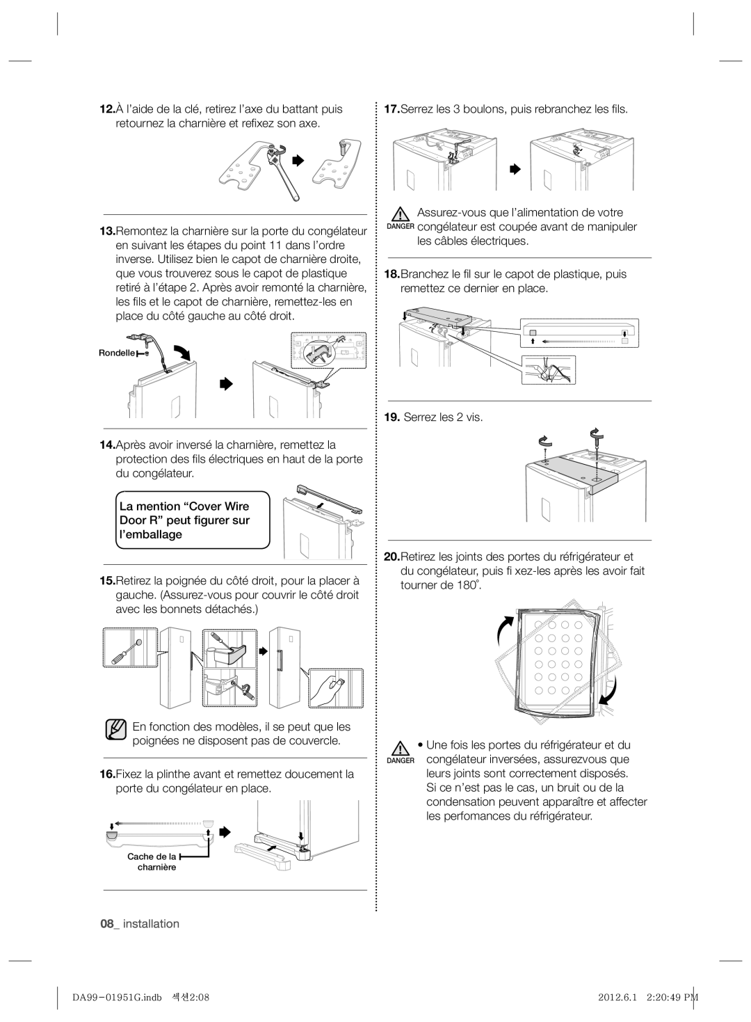 Samsung RZ80EESW1/ZAM, RZ80EETS1/FAL, RZ80EEIS1/XES, RZ80EERS1/XES manual Serrez les 3 boulons, puis rebranchez les ﬁ ls 