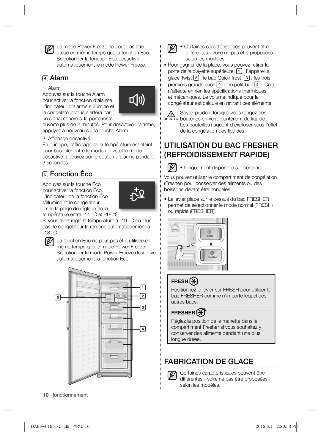 Samsung RZ80EERS1/JUM, RZ80EETS1/FAL Utilisation DU BAC Fresher Refroidissement Rapide, Fabrication DE Glace, Fonction Éco 