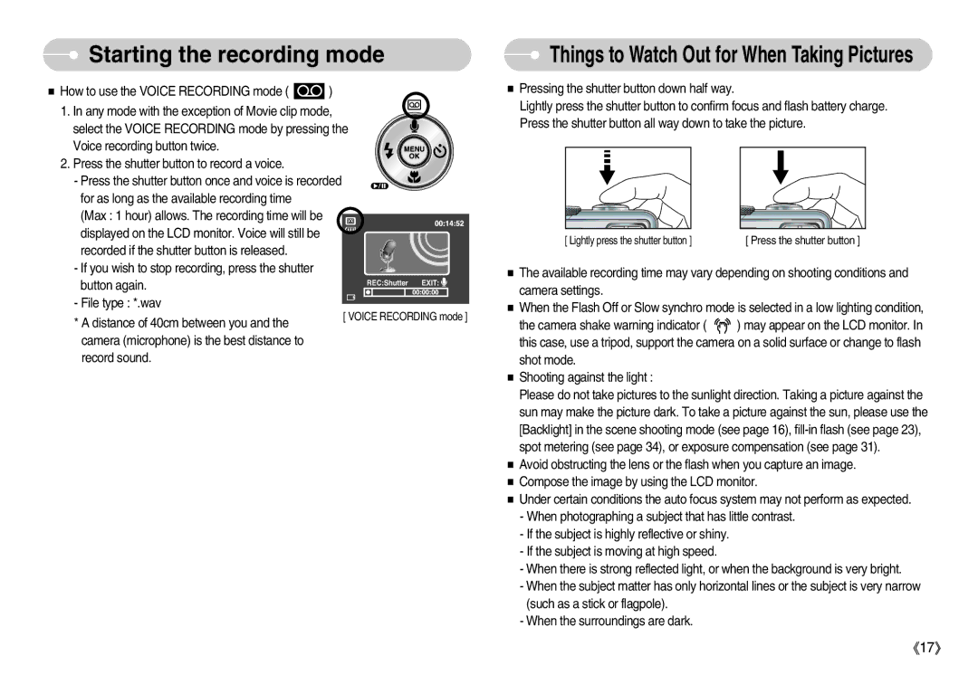 Samsung S1000 user manual Things to Watch Out for When Taking Pictures 